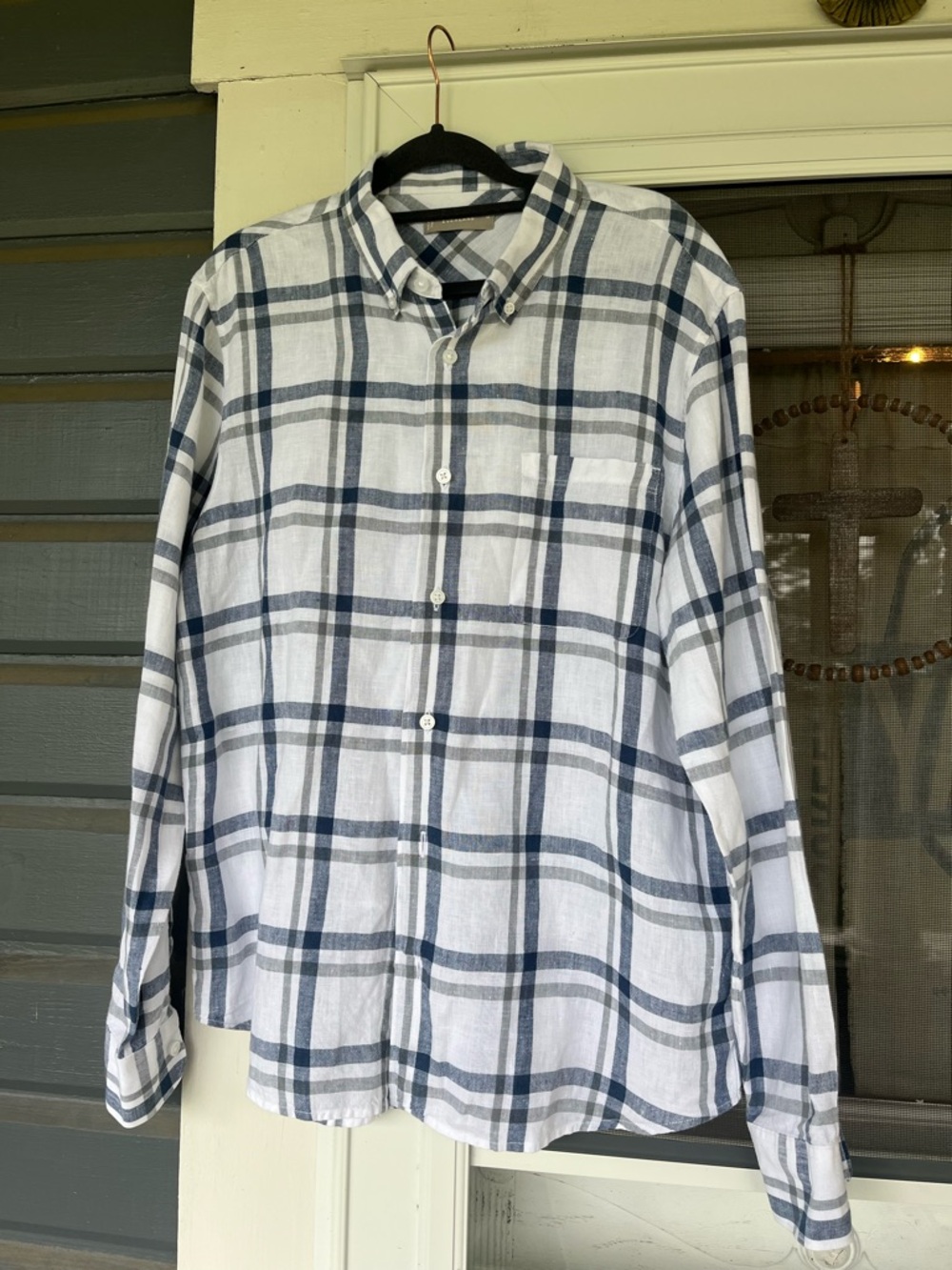 NWOT Everlane Men's 100% Linen Button Down Shirt Plaid Long Sleeve Size Medium